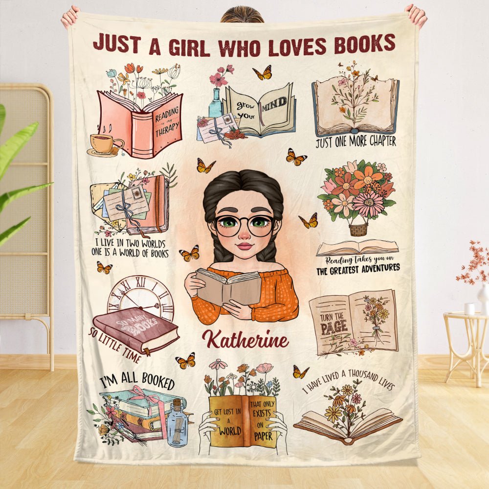 Just A Girl Who Loves Book Flowery - Personalized Blanket - Thoughtful Gift For Birthday - Giftago