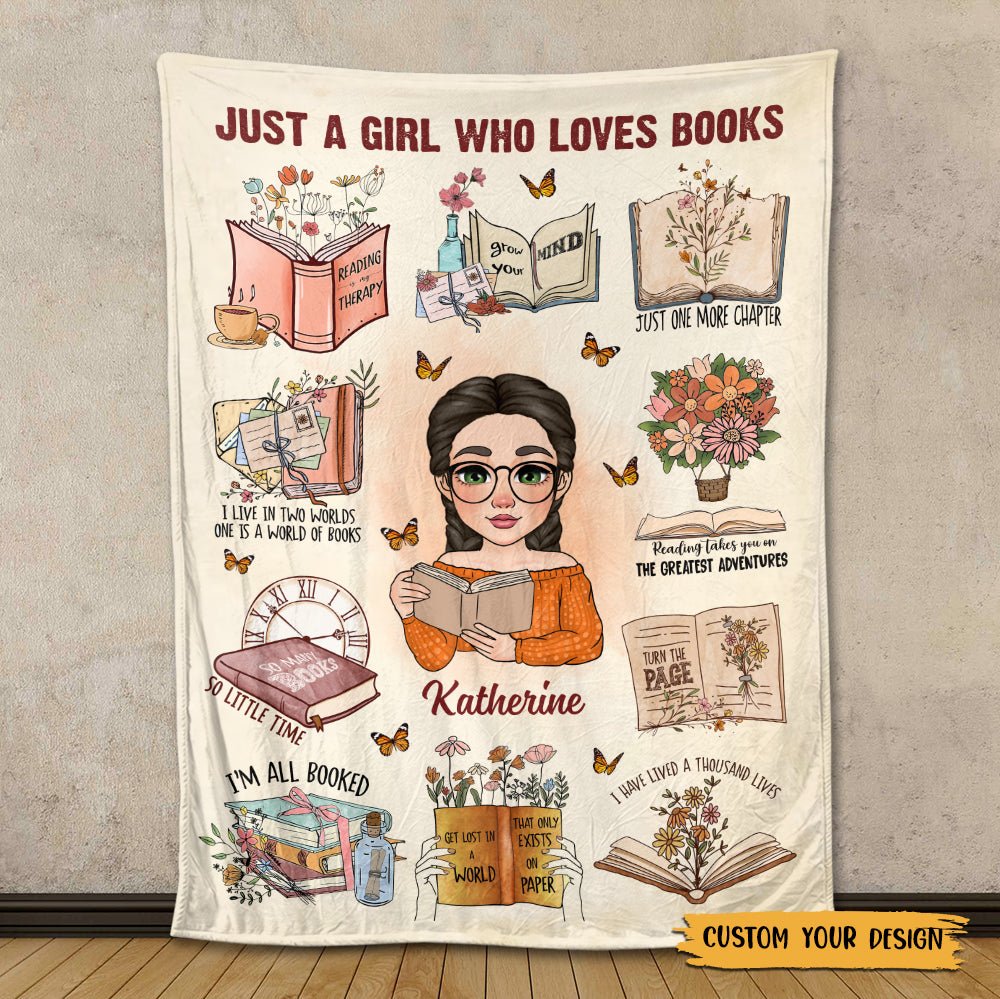 Just A Girl Who Loves Book Flowery - Personalized Blanket - Thoughtful Gift For Birthday - Giftago