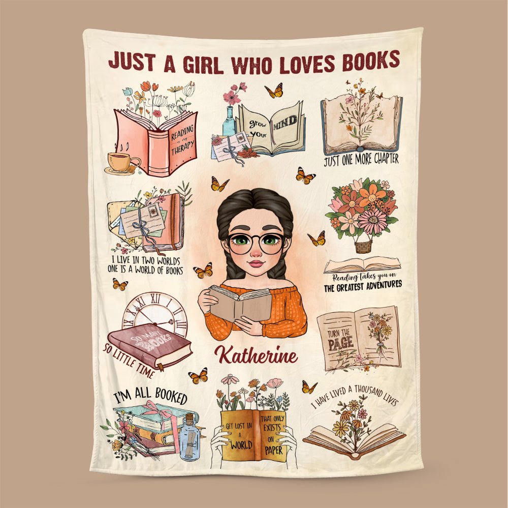 Just A Girl Who Loves Book Flowery - Personalized Blanket - Thoughtful Gift For Birthday - Giftago