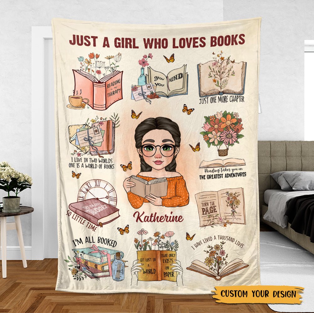 Just A Girl Who Loves Book Flowery - Personalized Blanket - Thoughtful Gift For Birthday - Giftago