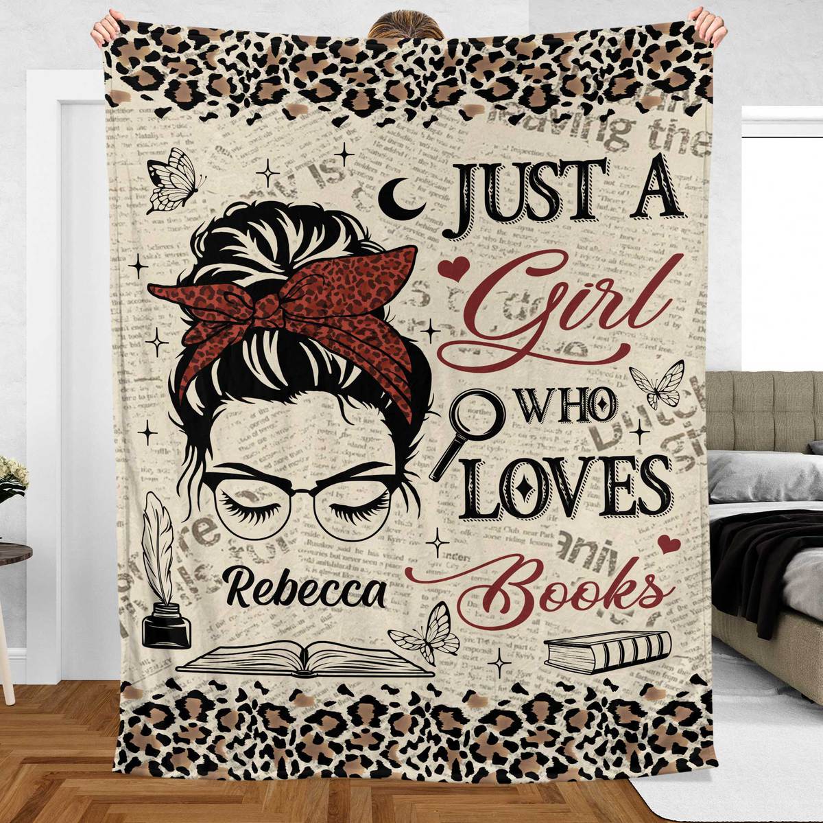 Just A Girl Who Loves Books Leopard Pattern - Personalized Blanket - Thoughtful Gift For Birthday - Giftago