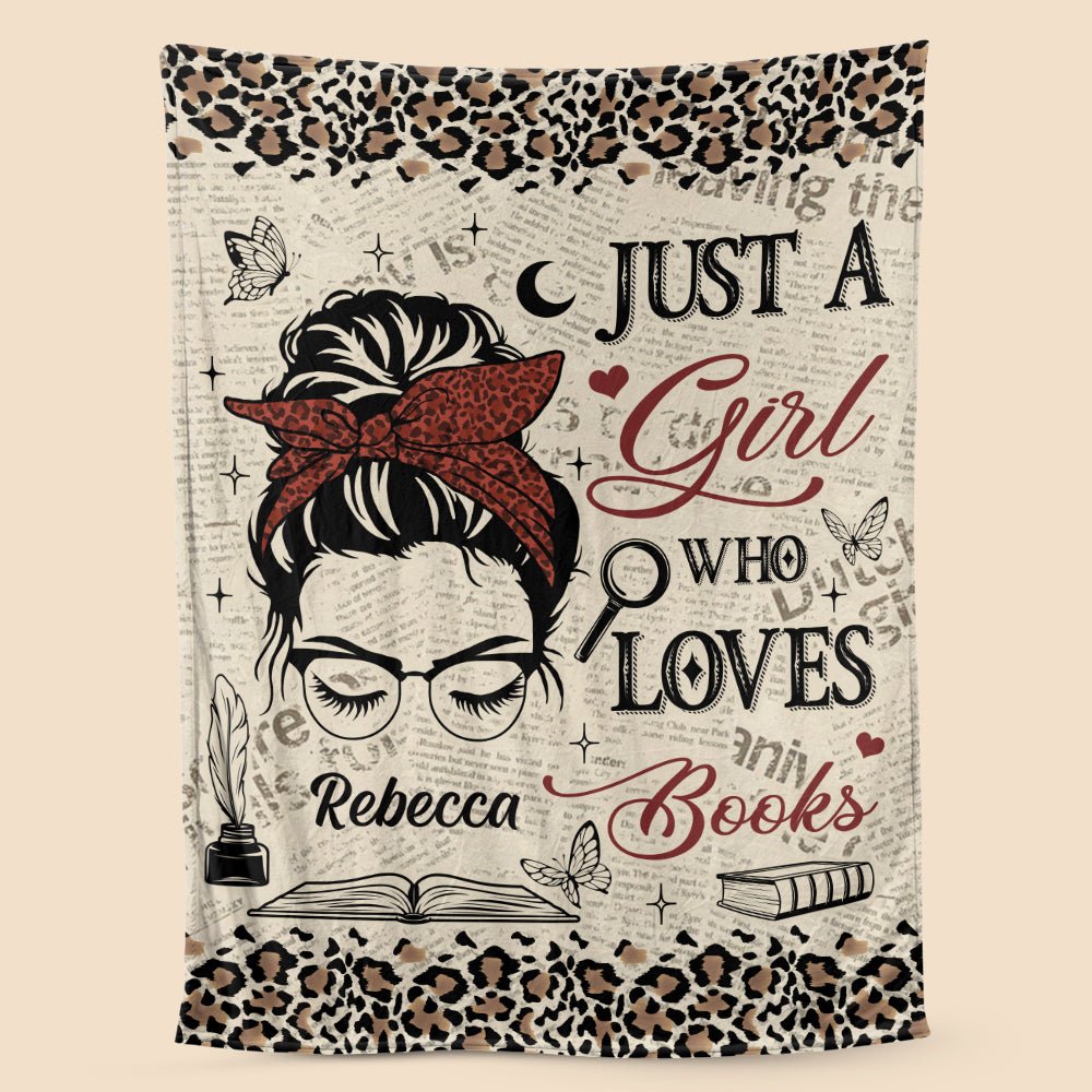 Just A Girl Who Loves Books Leopard Pattern - Personalized Blanket - Thoughtful Gift For Birthday - Giftago