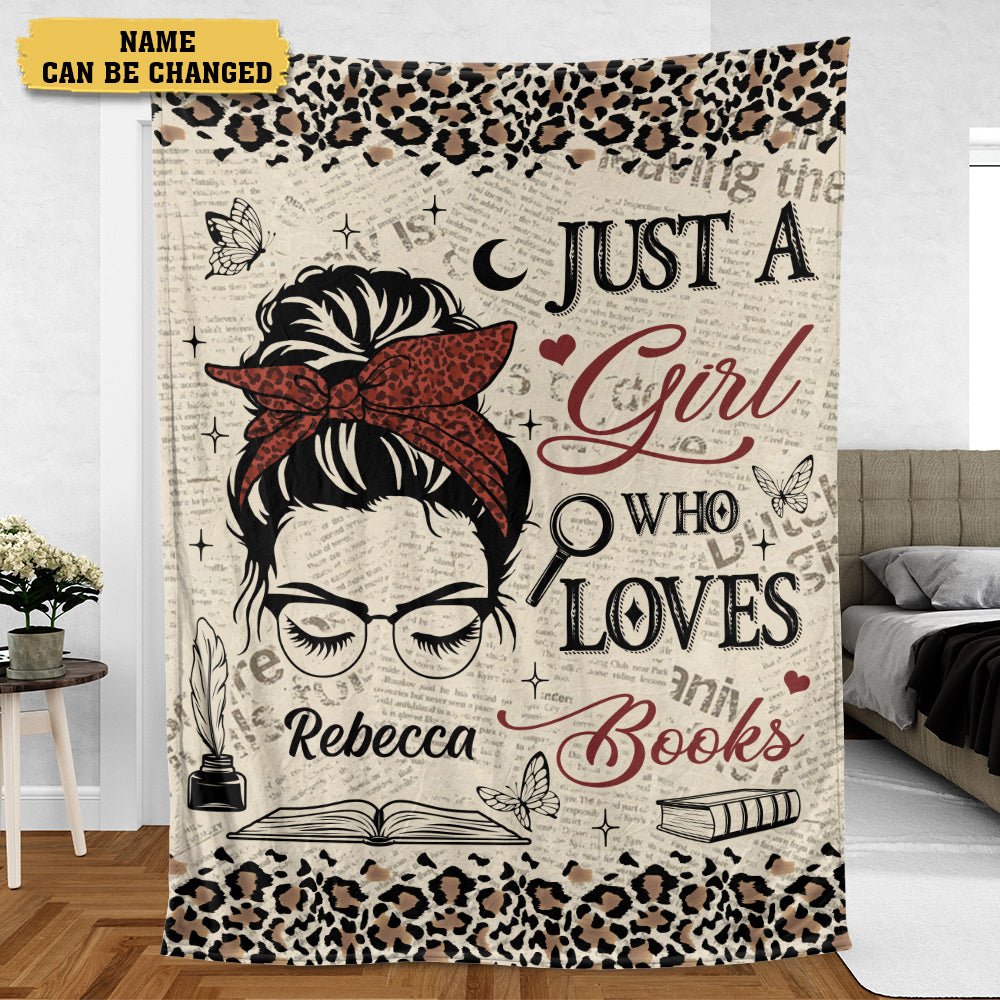 Just A Girl Who Loves Books Leopard Pattern - Personalized Blanket - Thoughtful Gift For Birthday - Giftago