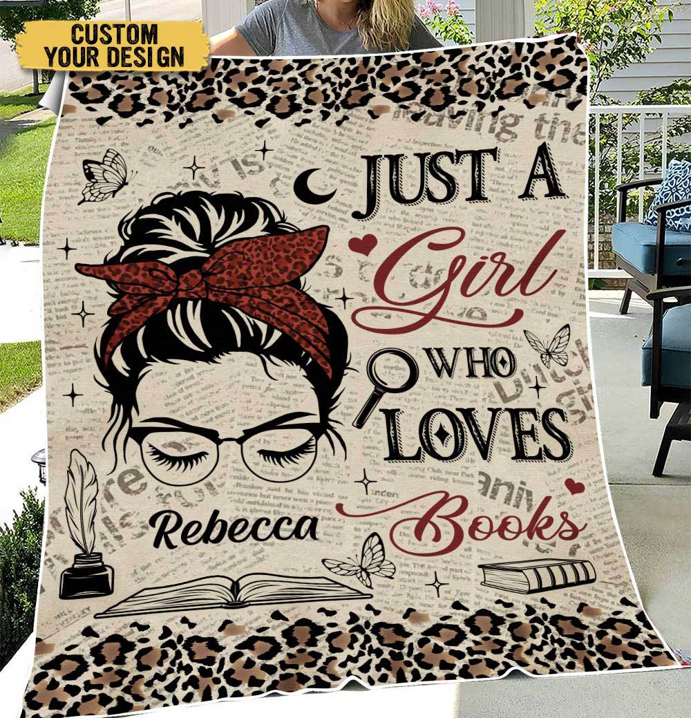 Just A Girl Who Loves Books Leopard Pattern - Personalized Blanket - Thoughtful Gift For Birthday - Giftago