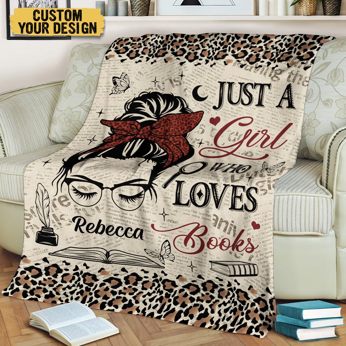 Just A Girl Who Loves Books Leopard Pattern - Personalized Blanket - Thoughtful Gift For Birthday - Giftago