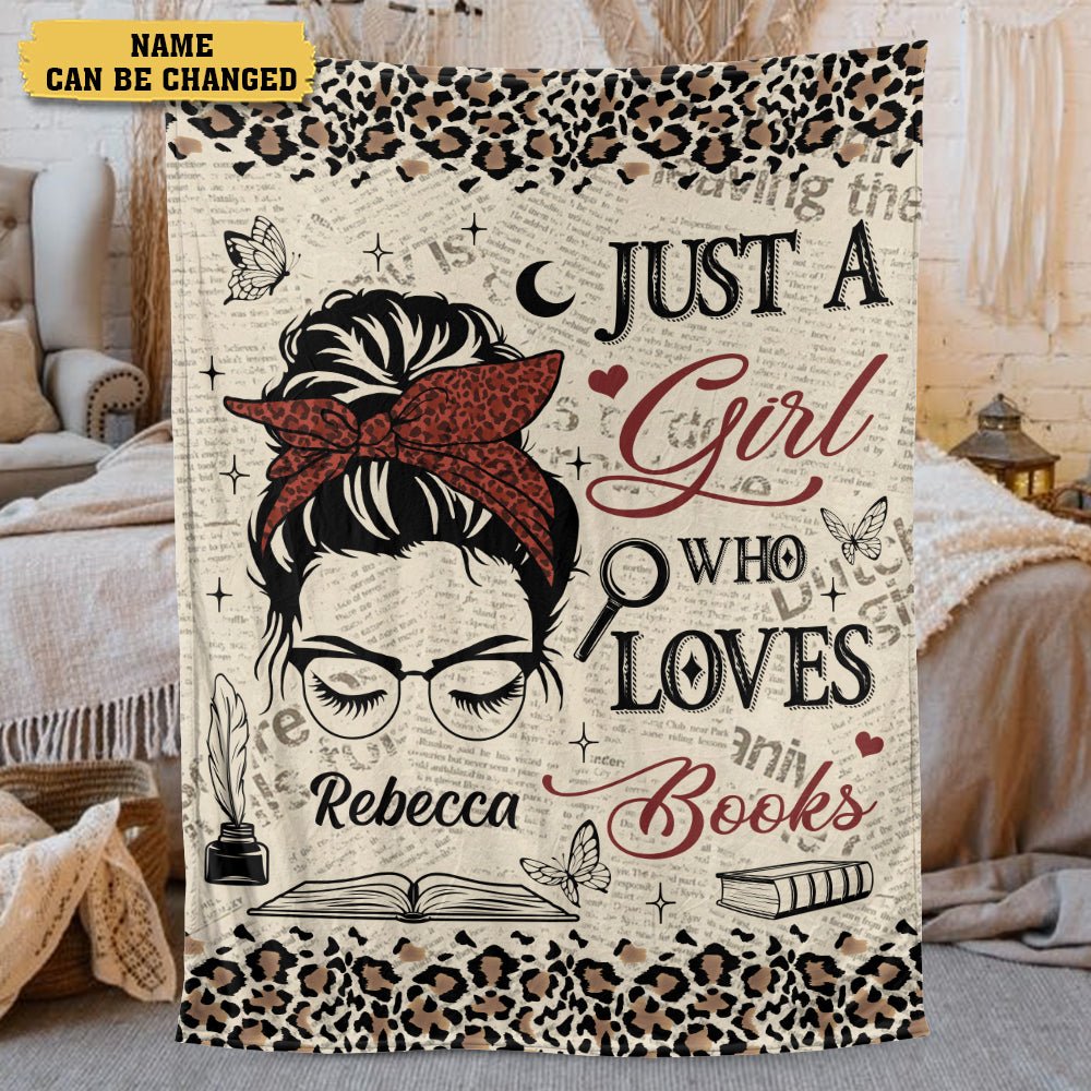 Just A Girl Who Loves Books Leopard Pattern - Personalized Blanket - Thoughtful Gift For Birthday - Giftago