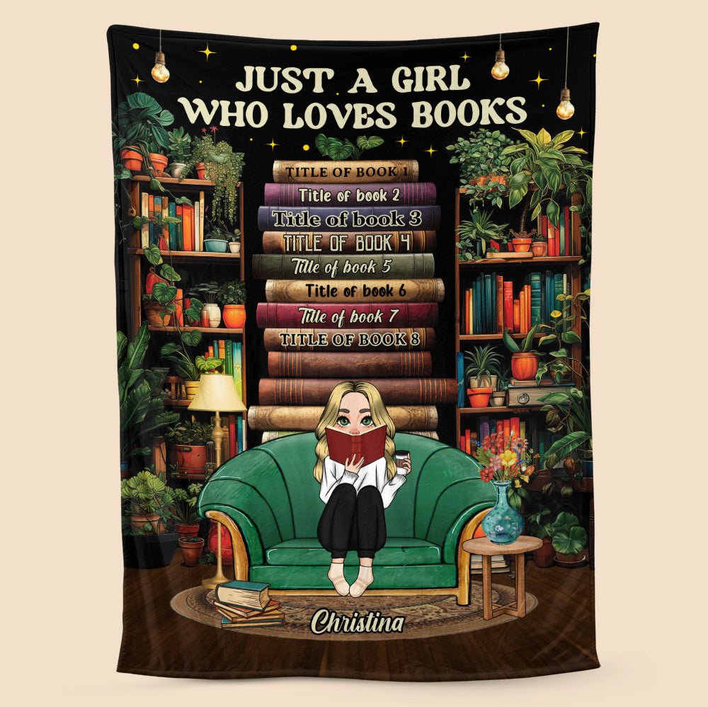 Just A Girl Who Loves Books With Cozy Book Shelf - Personalized Blanket - Thoughtful Gift For Birthday - Giftago