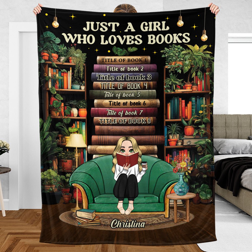 Just A Girl Who Loves Books With Cozy Book Shelf - Personalized Blanket - Thoughtful Gift For Birthday - Giftago