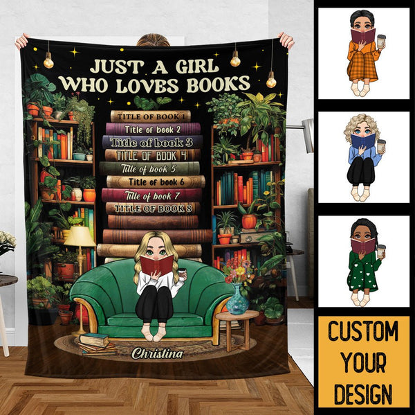 Just A Girl Who Loves Books With Cozy Book Shelf - Personalized Blanket - Thoughtful Gift For Birthday - Giftago