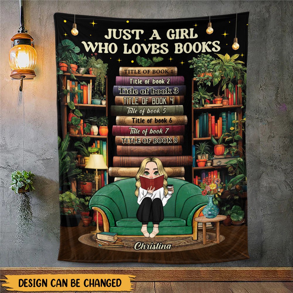 Just A Girl Who Loves Books With Cozy Book Shelf - Personalized Blanket - Thoughtful Gift For Birthday - Giftago