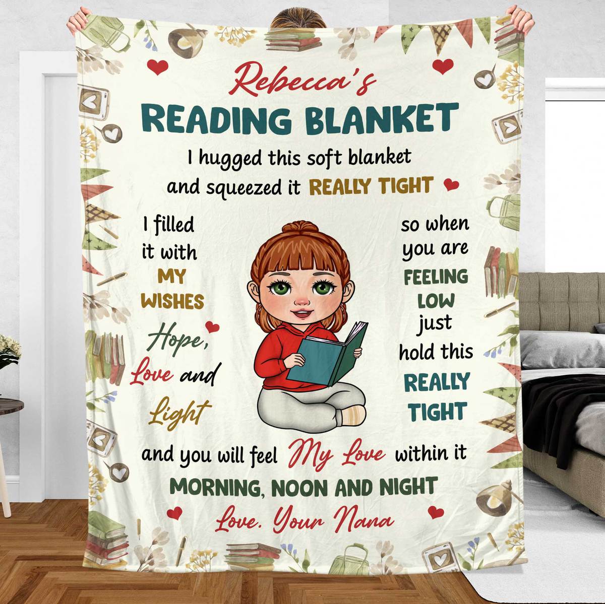 Kid Reading Blanket - Personalized Blanket - Thoughtful Gift For Birthday - Giftago