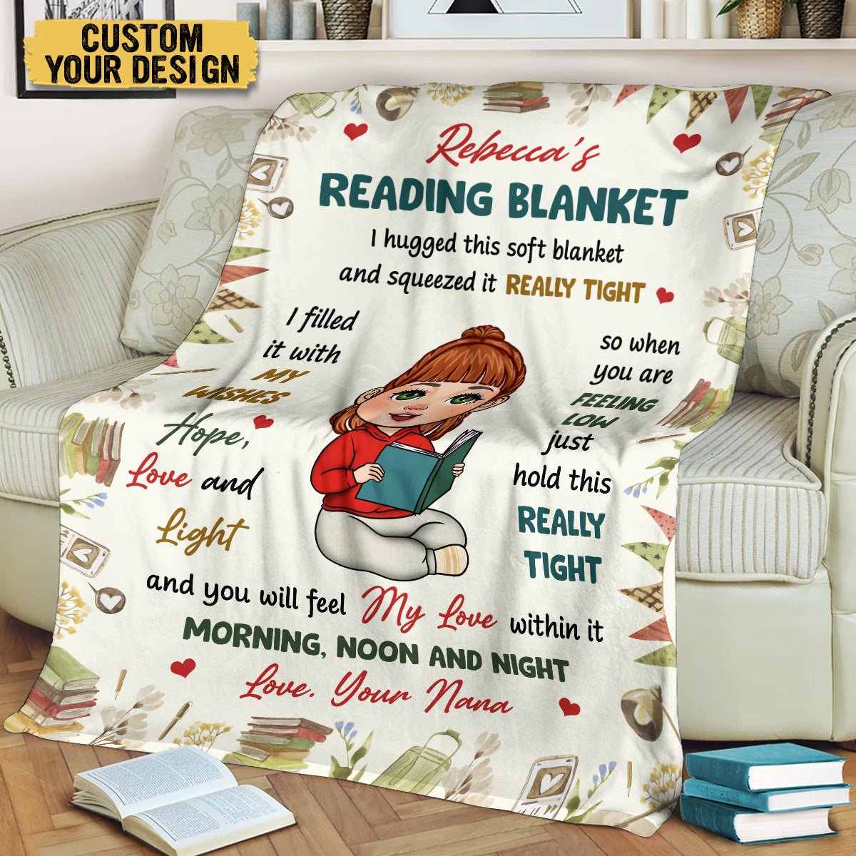 Kid Reading Blanket - Personalized Blanket - Thoughtful Gift For Birthday - Giftago
