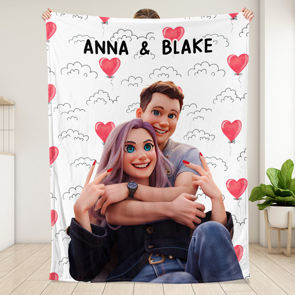 Cartoon Style Couple AI Blanket - Personalized Blanket