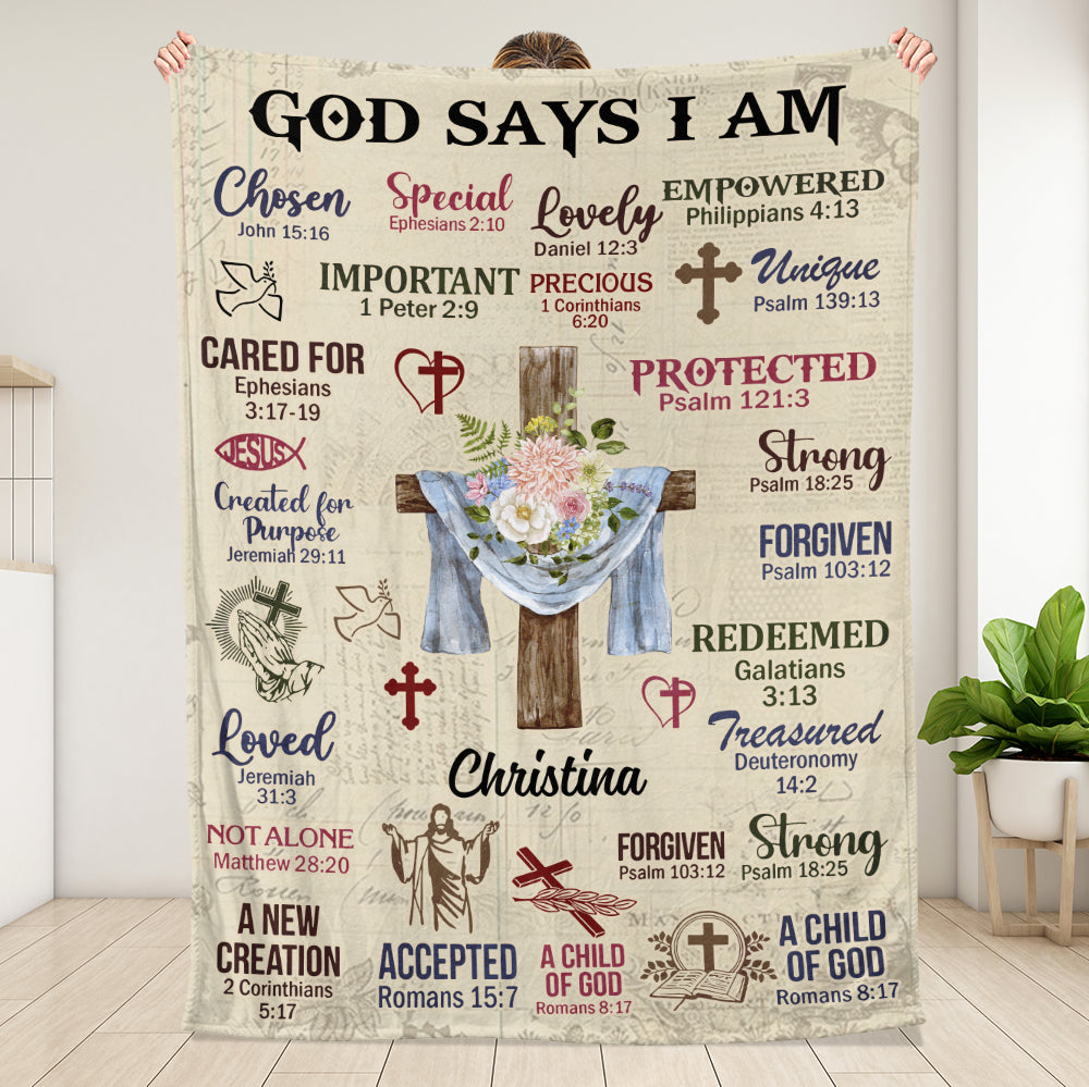 God Says I Am Blanket, Gift For Jesus Lover - Personalized Blanket