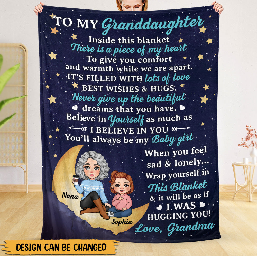 To My Granddaughter With Moon & Stars - Personalized Blanket - Best Gift For Daughter, Granddaughter - Giftago
