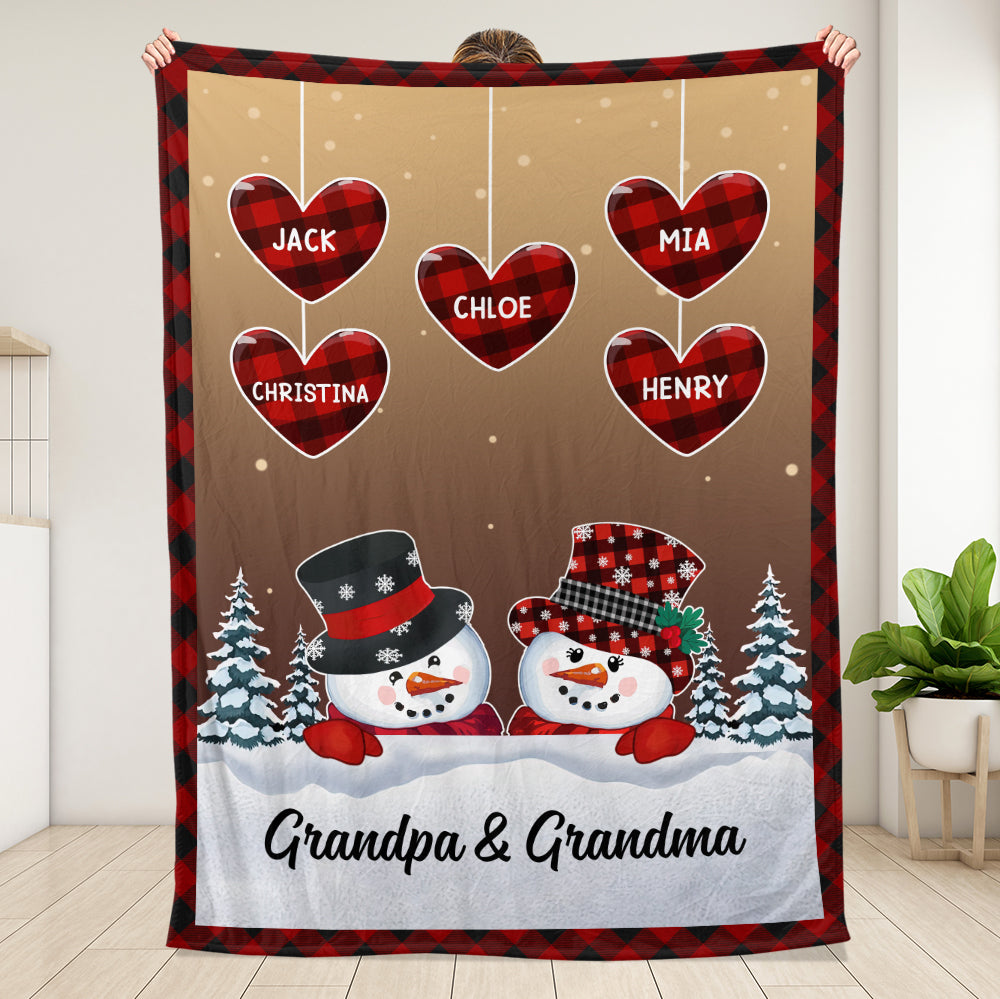 Nana Papa Snowwoman Snowman Christmas Blanket - Personalized Blanket