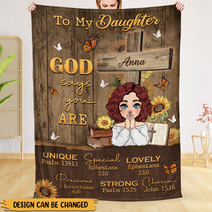 Sunflower Girl Bible - God Says You Are - Personalized Blanket - Meaningful Gift For Christmas, For Birthday - Giftago