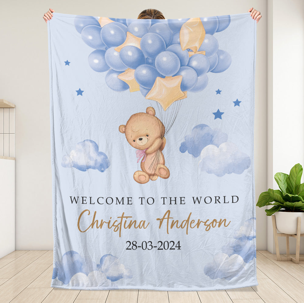 Welcome To The World Teddy Bear New Born - Personalized Blanket - Giftago