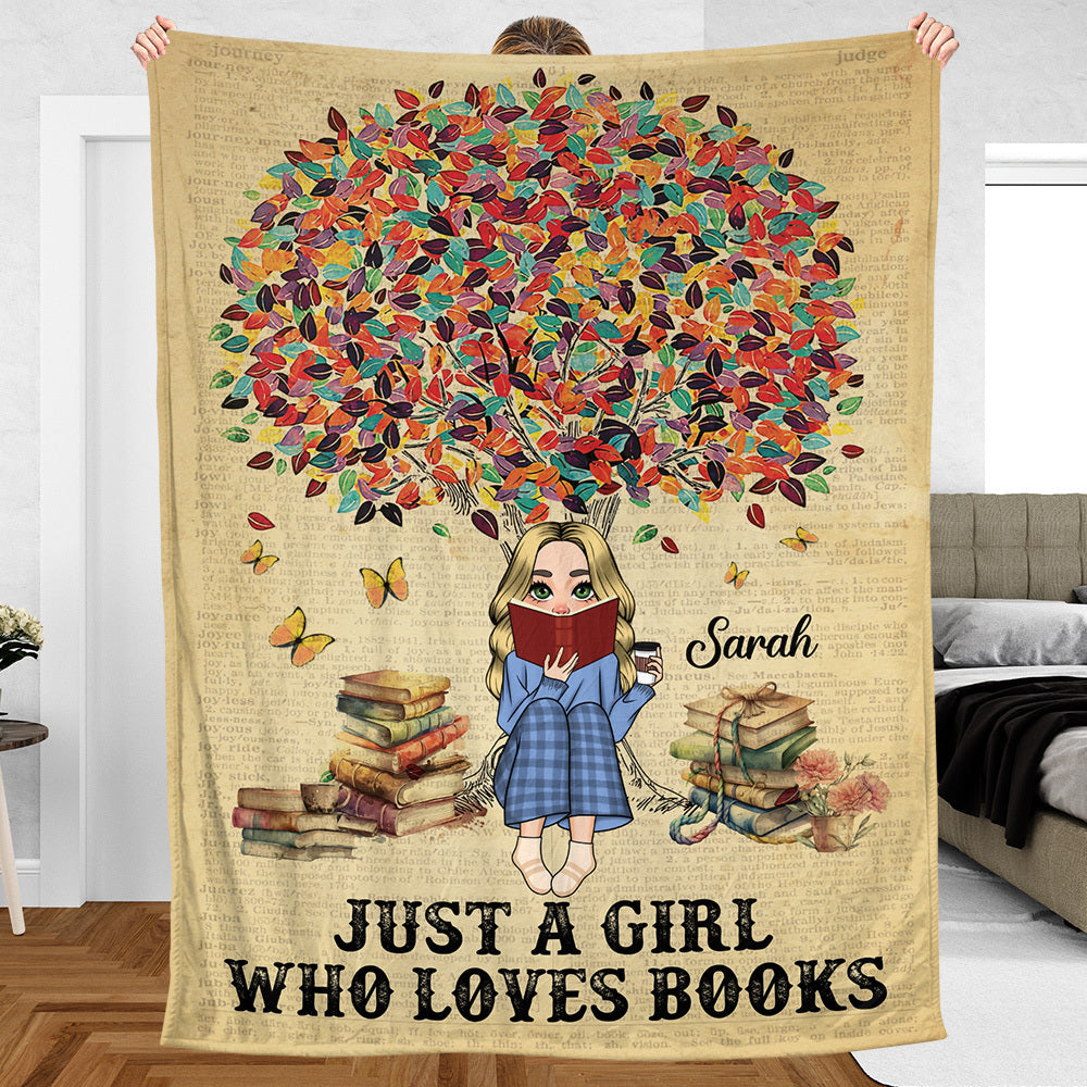 Under The Tree Just A Girl Who Loves Books - Personalized Blanket - Thoughtful Gift For Birthday, Christmas - Giftago