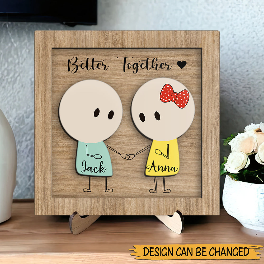 Better Together - Personalized Custom 2-Layered Wooden Plaque With Stand - Best Gift For Couple, For Valentine - Giftago