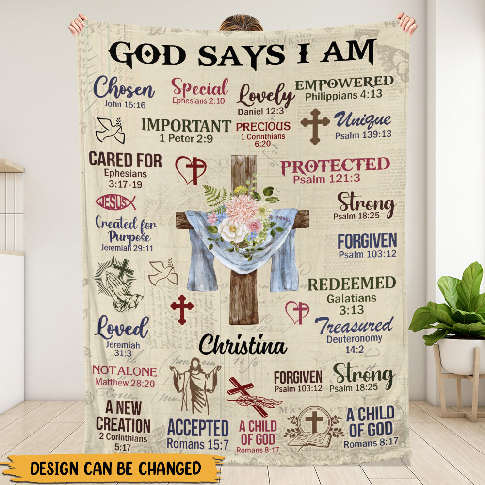 God Says I Am Blanket, Gift For Jesus Lover - Personalized Blanket