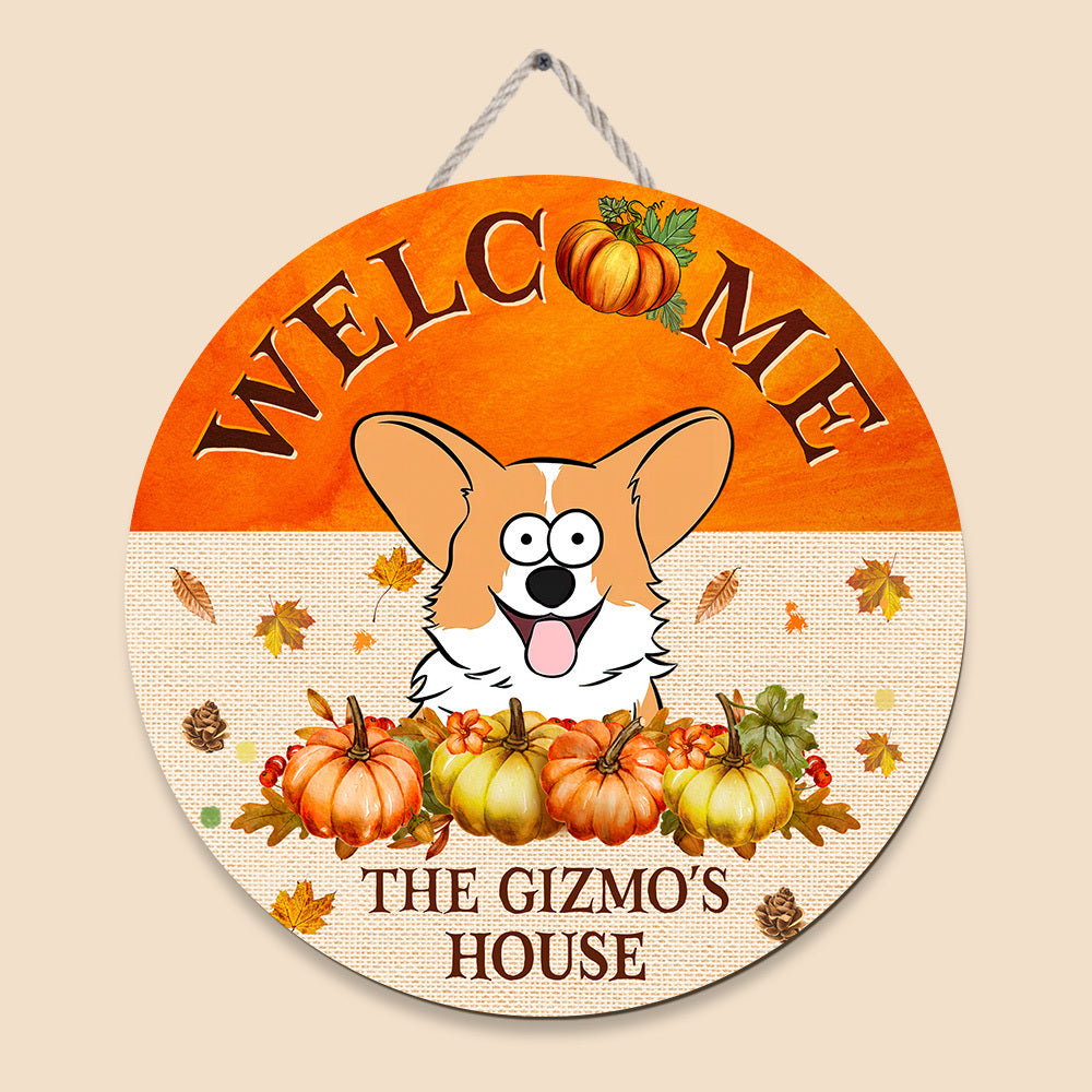 Welcome - Personalized Circle Wooden Sign - Best Gift For Dog Lovers - Giftago