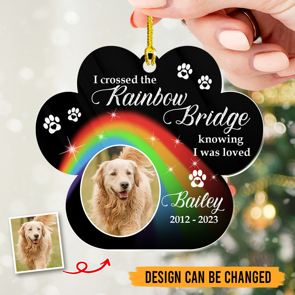 Personalized Dog Memorial Flower Acrylic Ornament - I Crossed The Rainbow Bridge - Dog Loss Gift, Remembrance Gift - Giftago