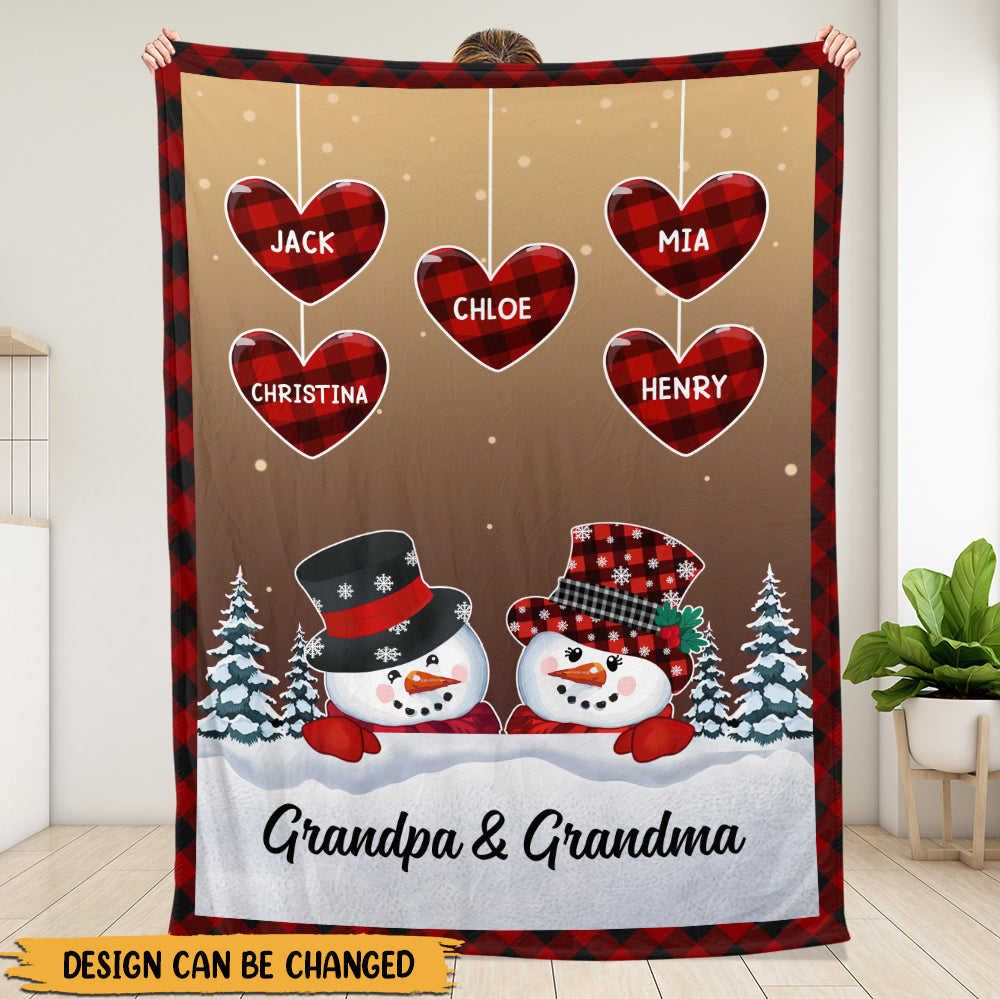 Nana Papa Snowwoman Snowman Christmas Blanket - Personalized Blanket