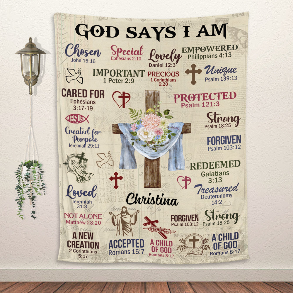 God Says I Am Blanket, Gift For Jesus Lover - Personalized Blanket