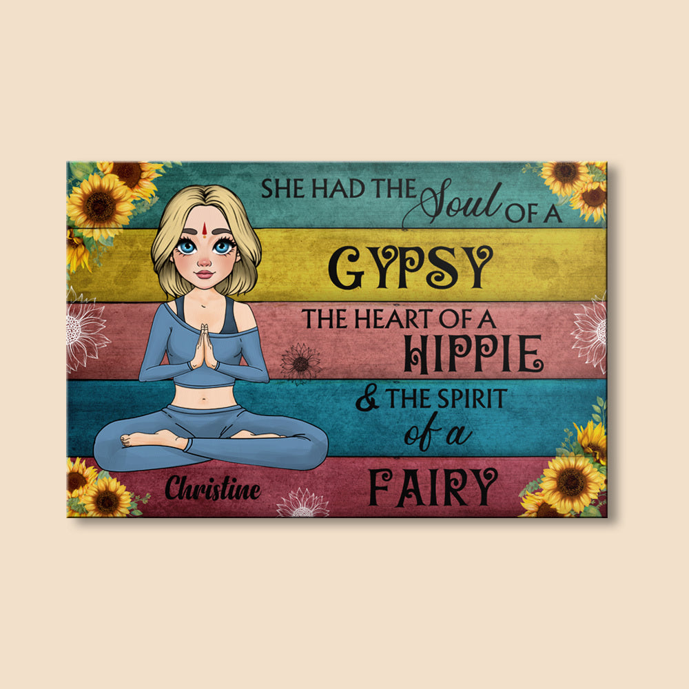 She Had The Soul Of A Gypsy - Personalized Shaped Wood Sign - Best Gift For Yoga Lover - Giftago