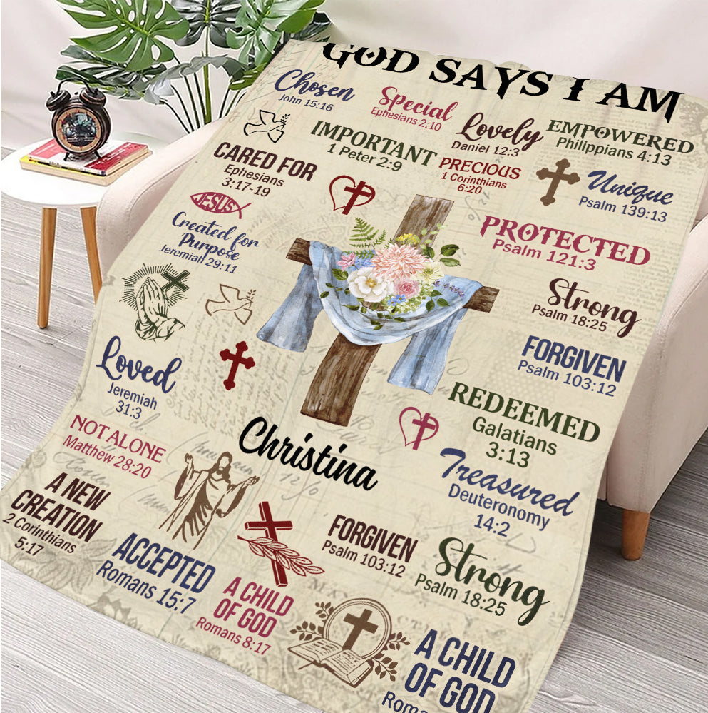 God Says I Am Blanket, Gift For Jesus Lover - Personalized Blanket