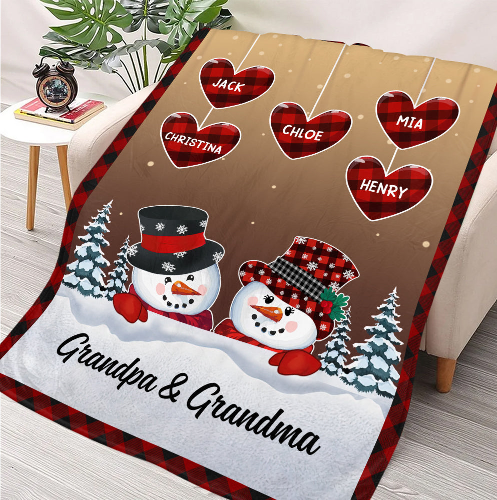 Nana Papa Snowwoman Snowman Christmas Blanket - Personalized Blanket