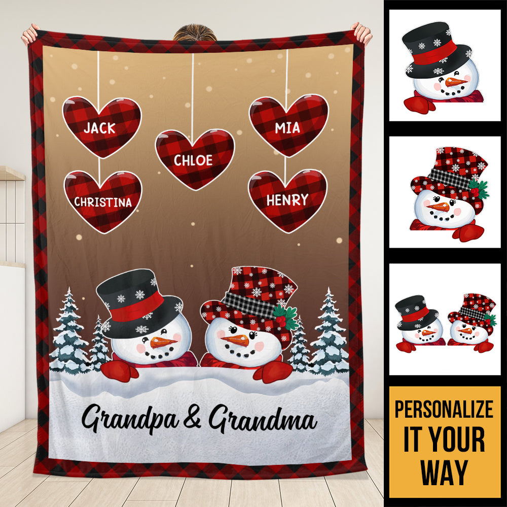 Nana Papa Snowwoman Snowman Christmas Blanket - Personalized Blanket