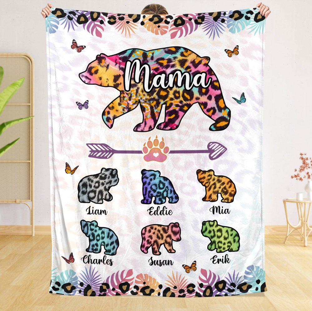 Mama Bear Colorful Leopard Pattern - Personalized Blanket - Best Gift For Mother - Giftago