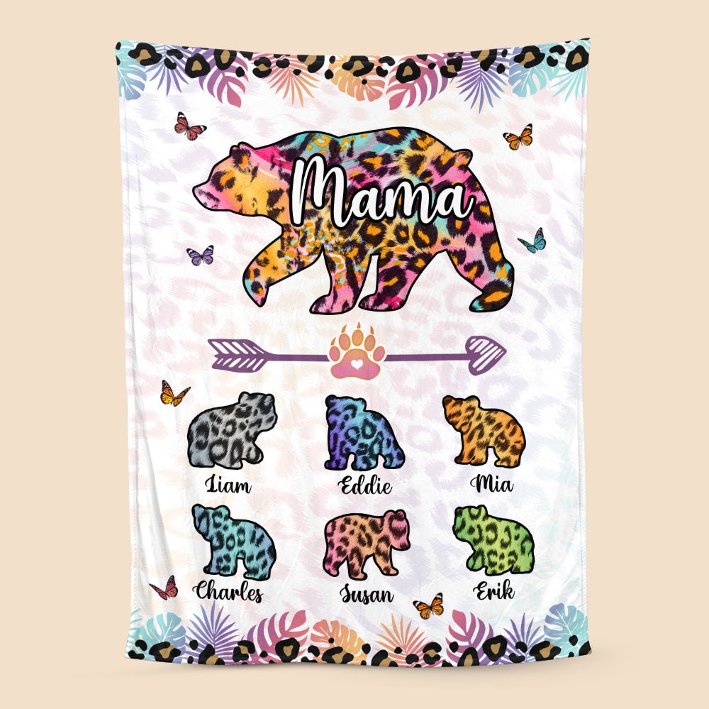 Mama Bear Colorful Leopard Pattern - Personalized Blanket - Best Gift For Mother - Giftago