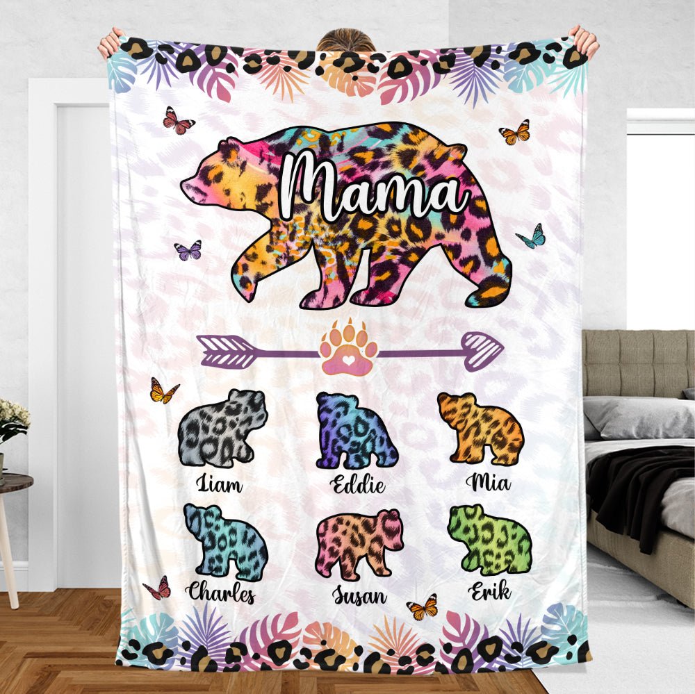 Mama Bear Colorful Leopard Pattern - Personalized Blanket - Best Gift For Mother - Giftago
