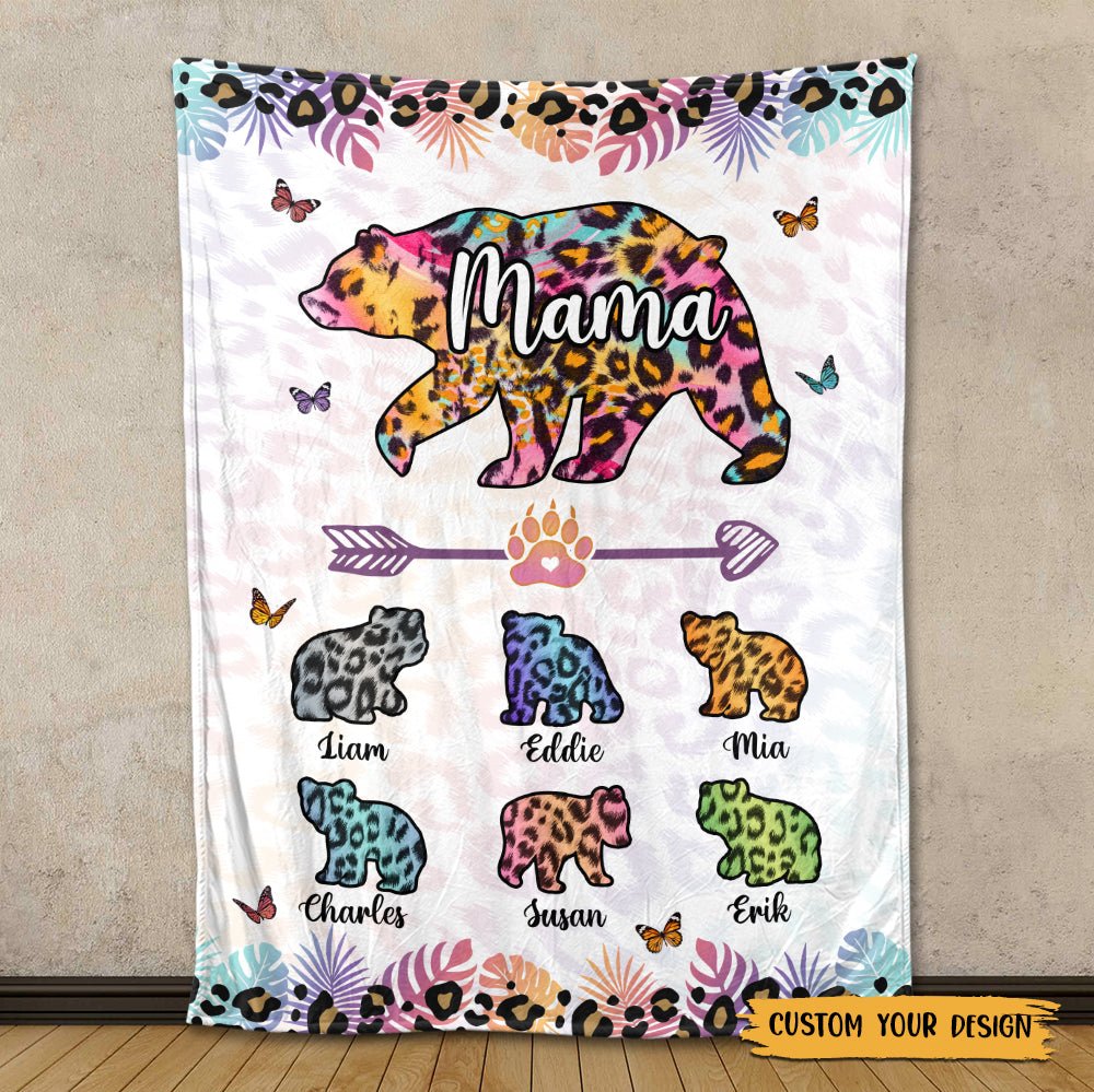 Mama Bear Colorful Leopard Pattern - Personalized Blanket - Best Gift For Mother - Giftago