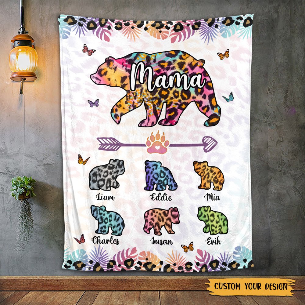 Mama Bear Colorful Leopard Pattern - Personalized Blanket - Best Gift For Mother - Giftago