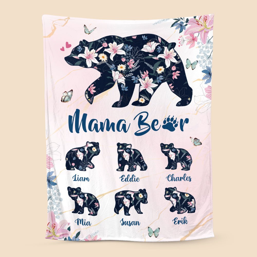 Mama Bear Lily Pattern - Personalized Blanket - Best Gift For Mother - Giftago