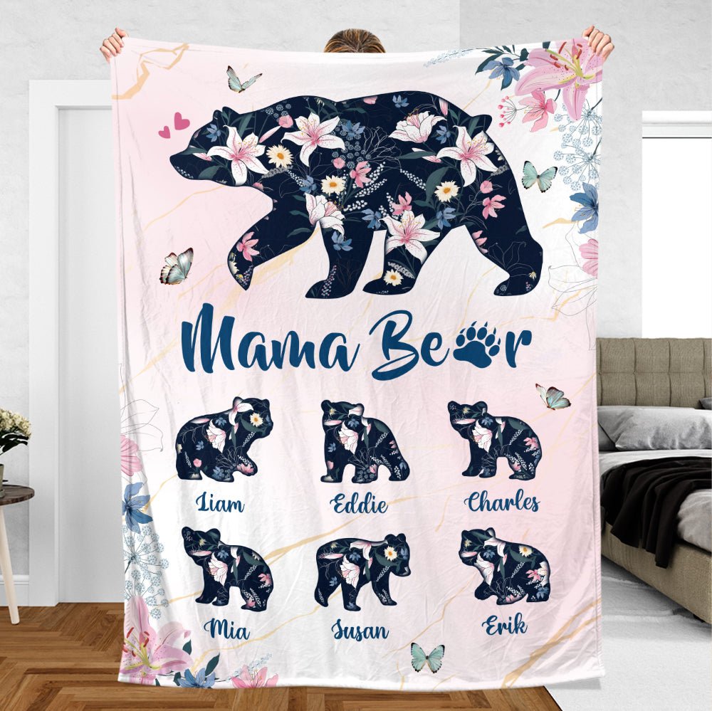 Mama Bear Lily Pattern - Personalized Blanket - Best Gift For Mother - Giftago
