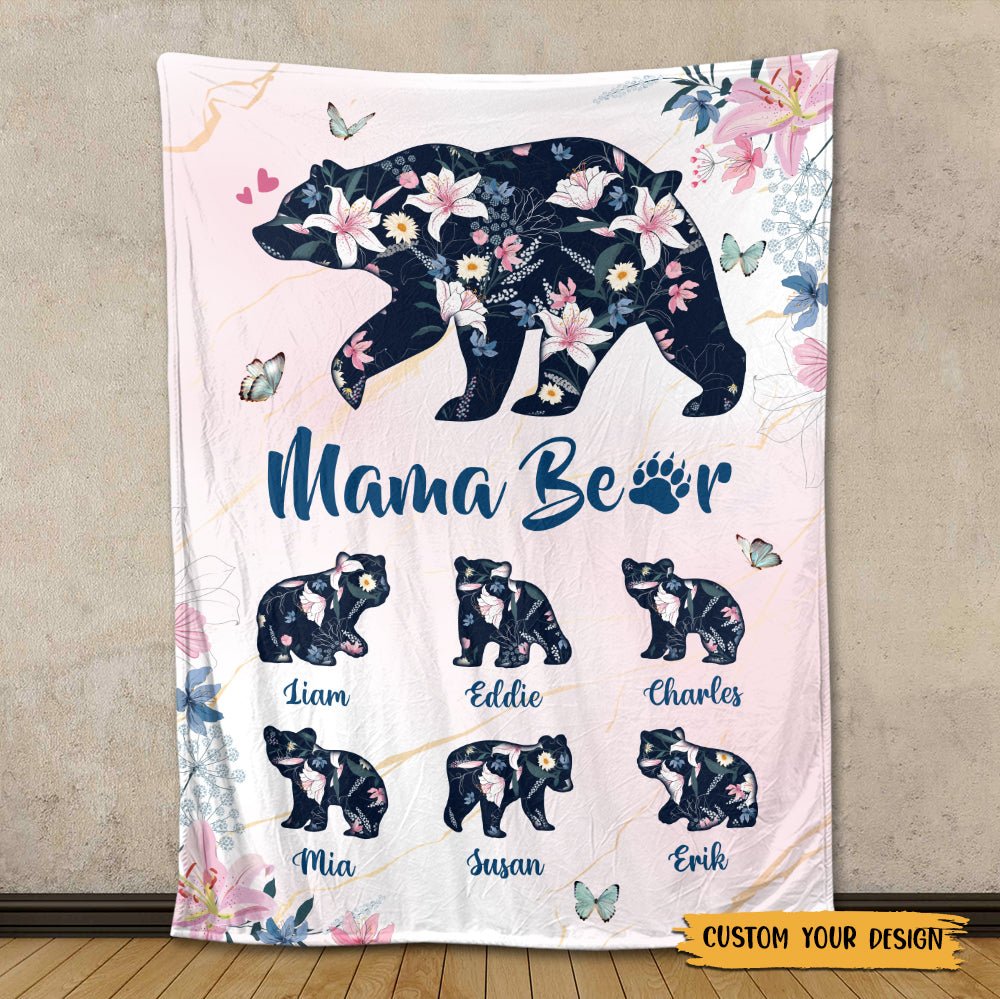 Mama Bear Lily Pattern - Personalized Blanket - Best Gift For Mother - Giftago