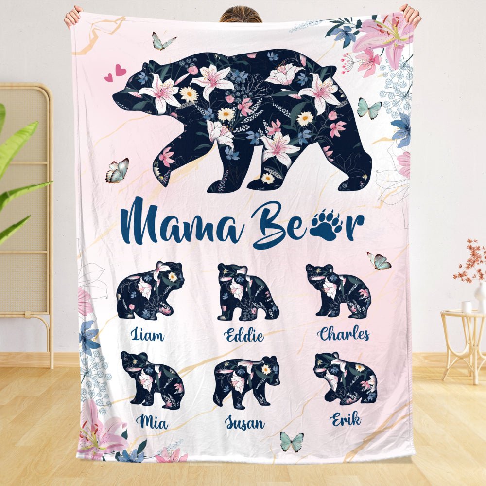 Mama Bear Lily Pattern - Personalized Blanket - Best Gift For Mother - Giftago