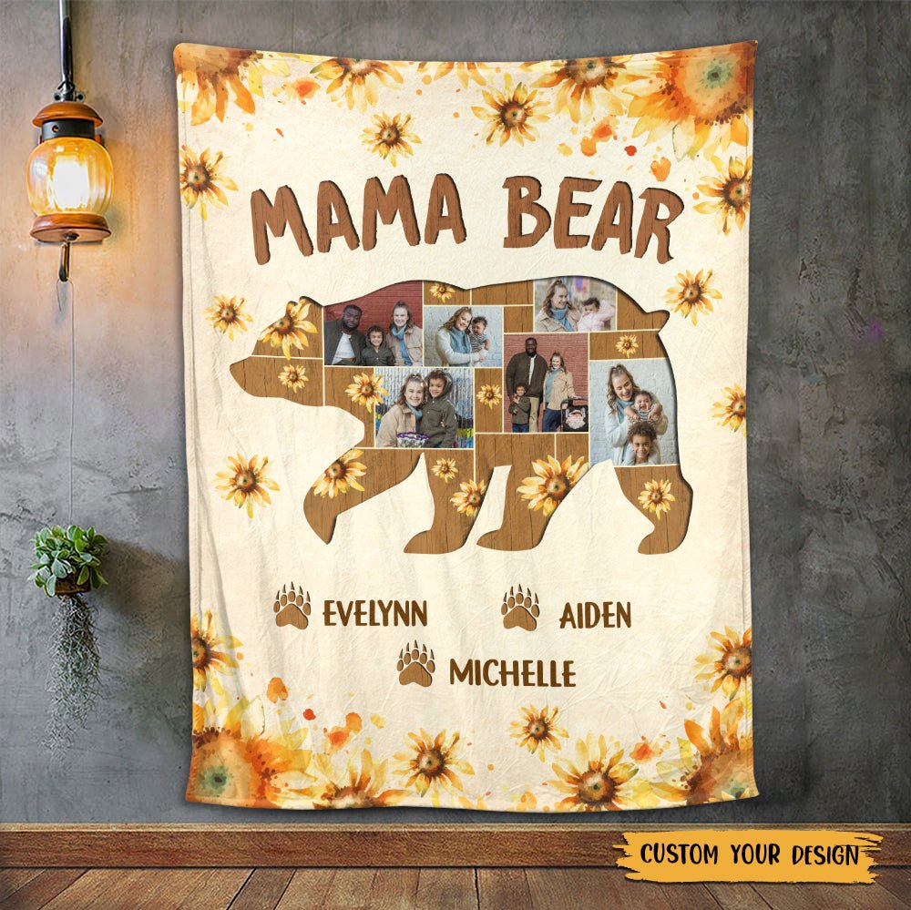 Mama Bear Photo - Personalized Blanket - Meaningful Gift For Birthday, For Family - Giftago