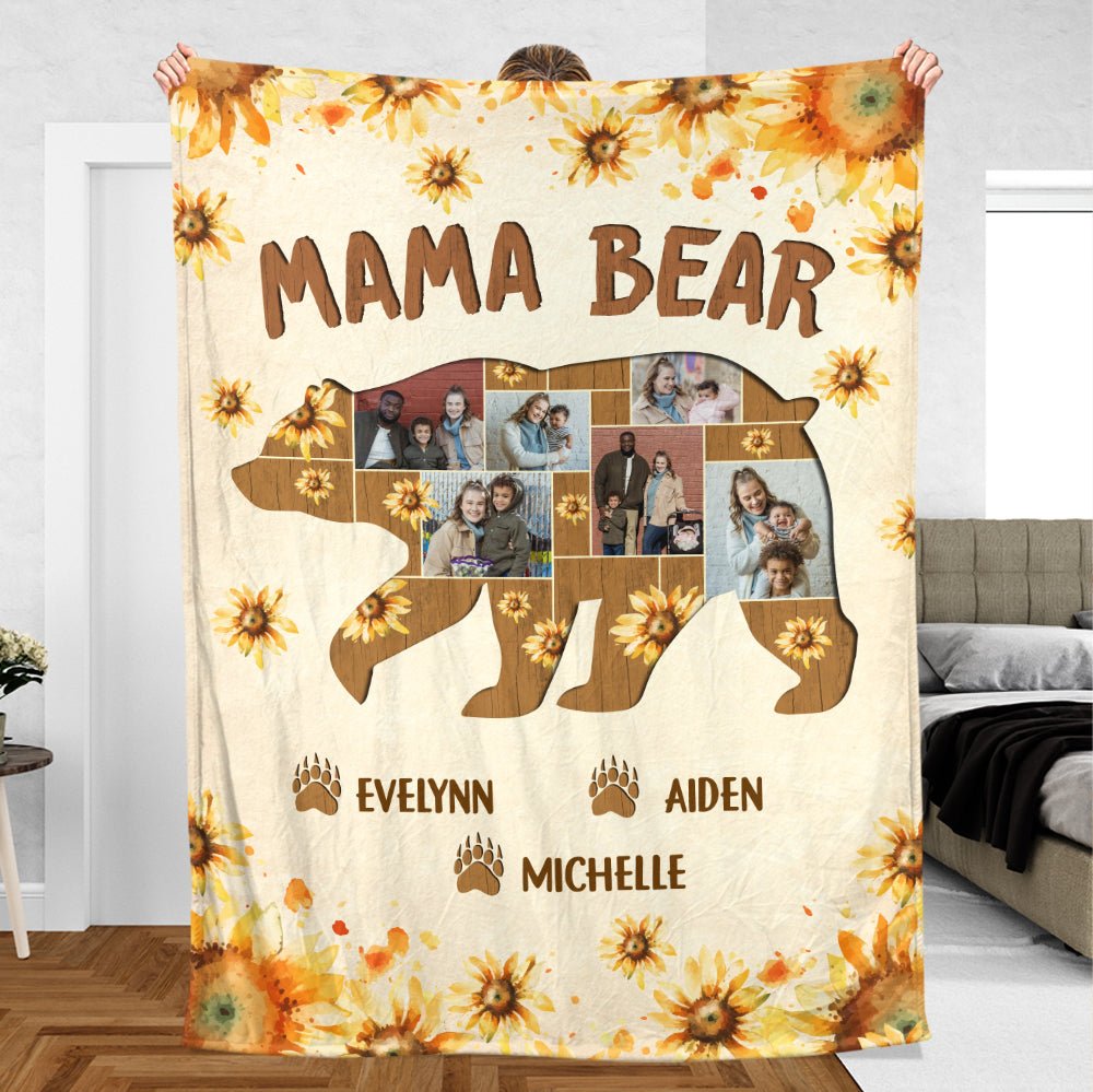 Mama Bear Photo - Personalized Blanket - Meaningful Gift For Birthday, For Family - Giftago