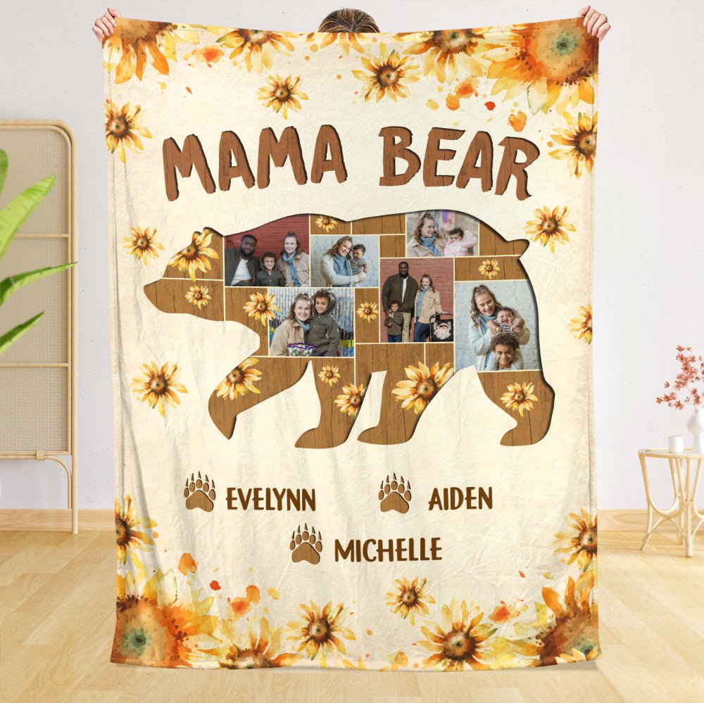 Mama Bear Photo - Personalized Blanket - Meaningful Gift For Birthday, For Family - Giftago