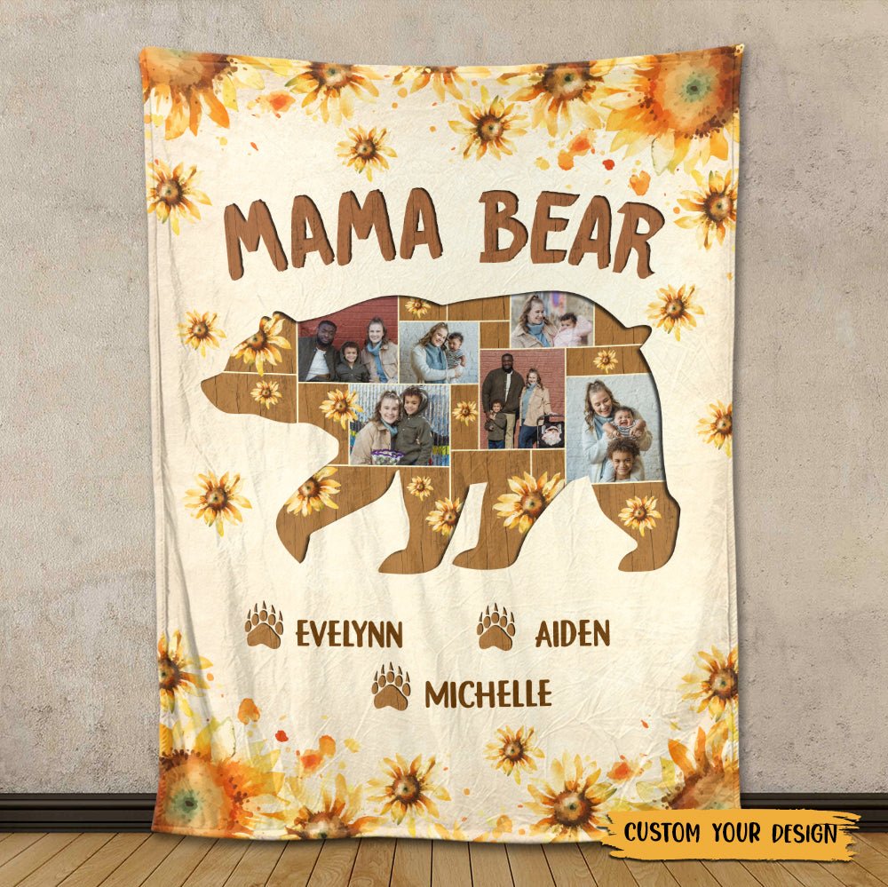 Mama Bear Photo - Personalized Blanket - Meaningful Gift For Birthday, For Family - Giftago