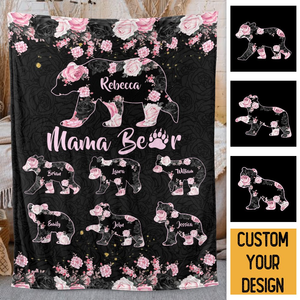 Mama Bear Rose Pattern - Personalized Blanket - Best Gift For Mother - Giftago