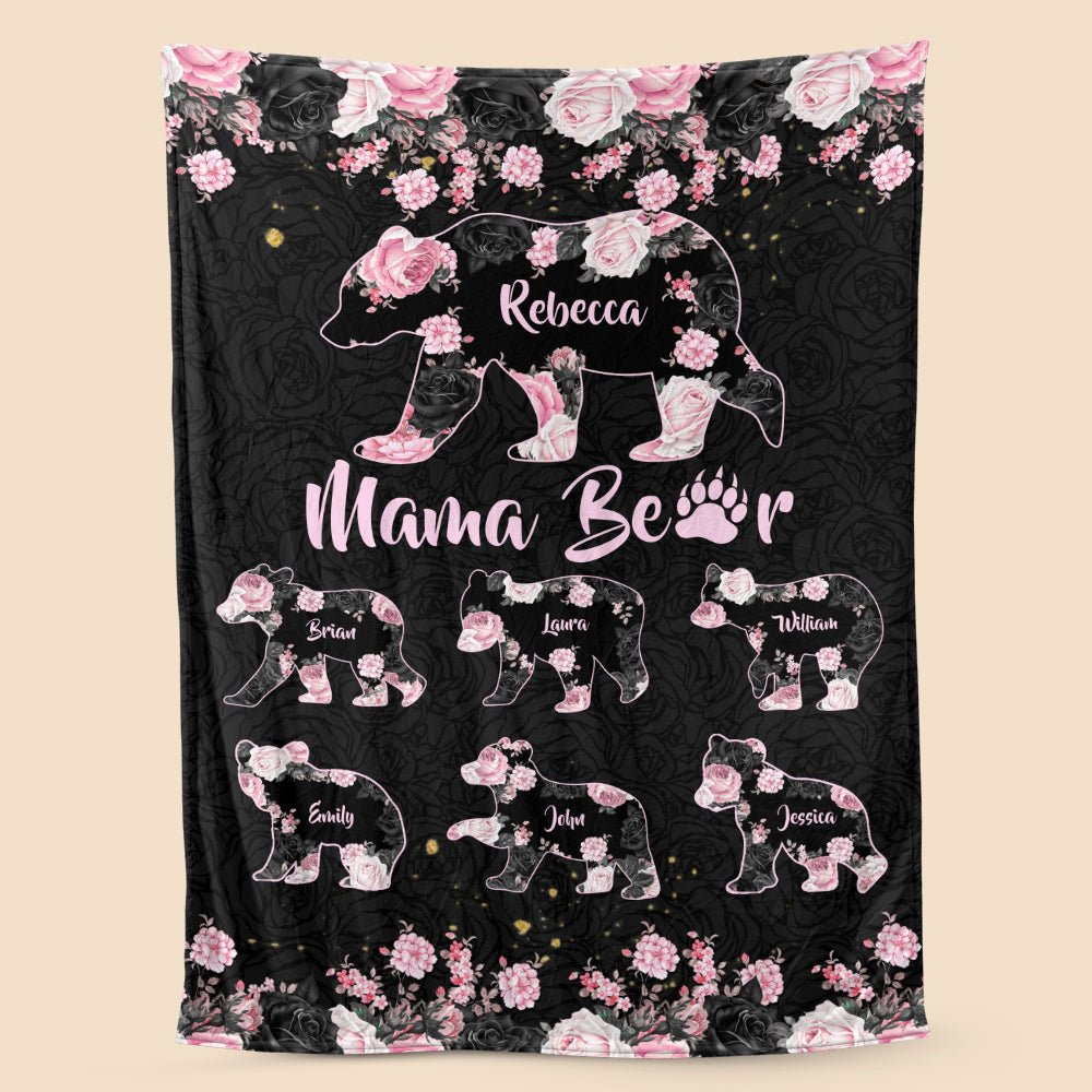 Mama Bear Rose Pattern - Personalized Blanket - Best Gift For Mother - Giftago