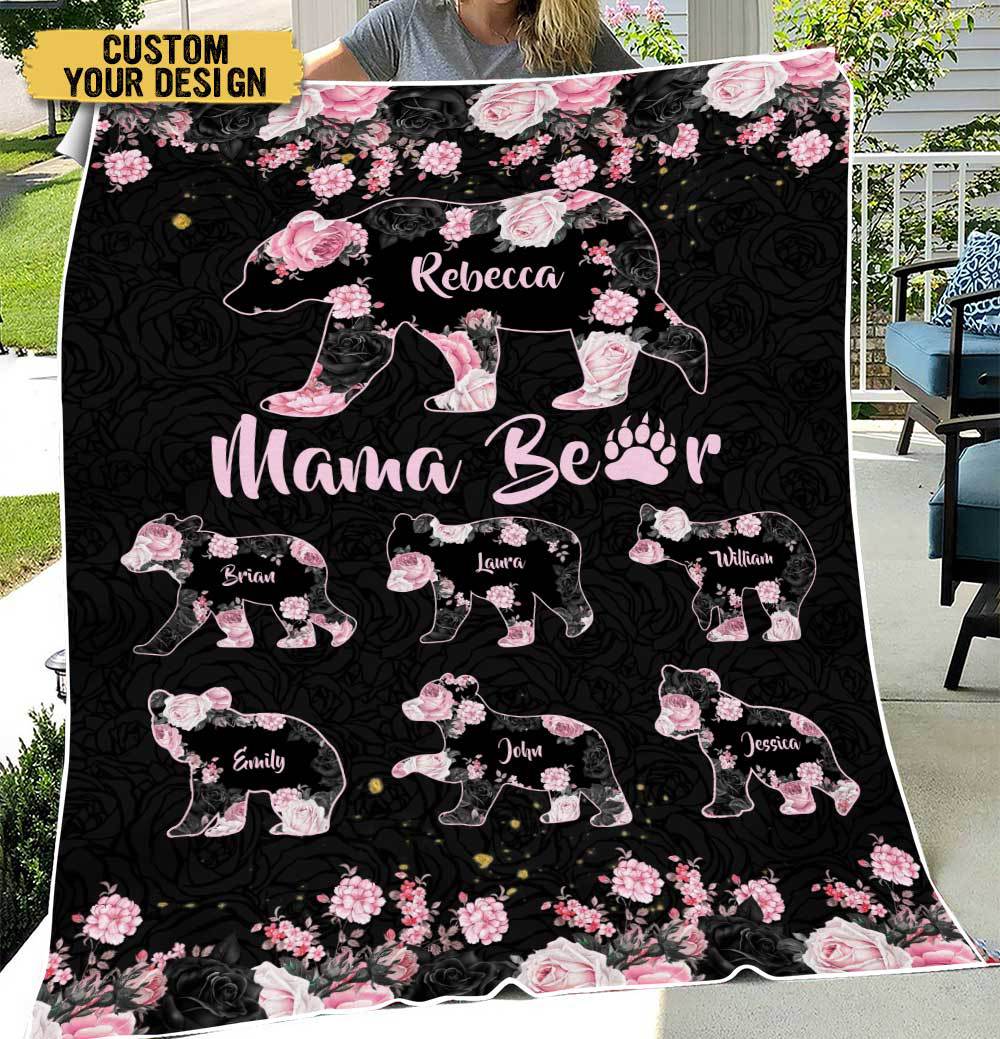 Mama Bear Rose Pattern - Personalized Blanket - Best Gift For Mother - Giftago