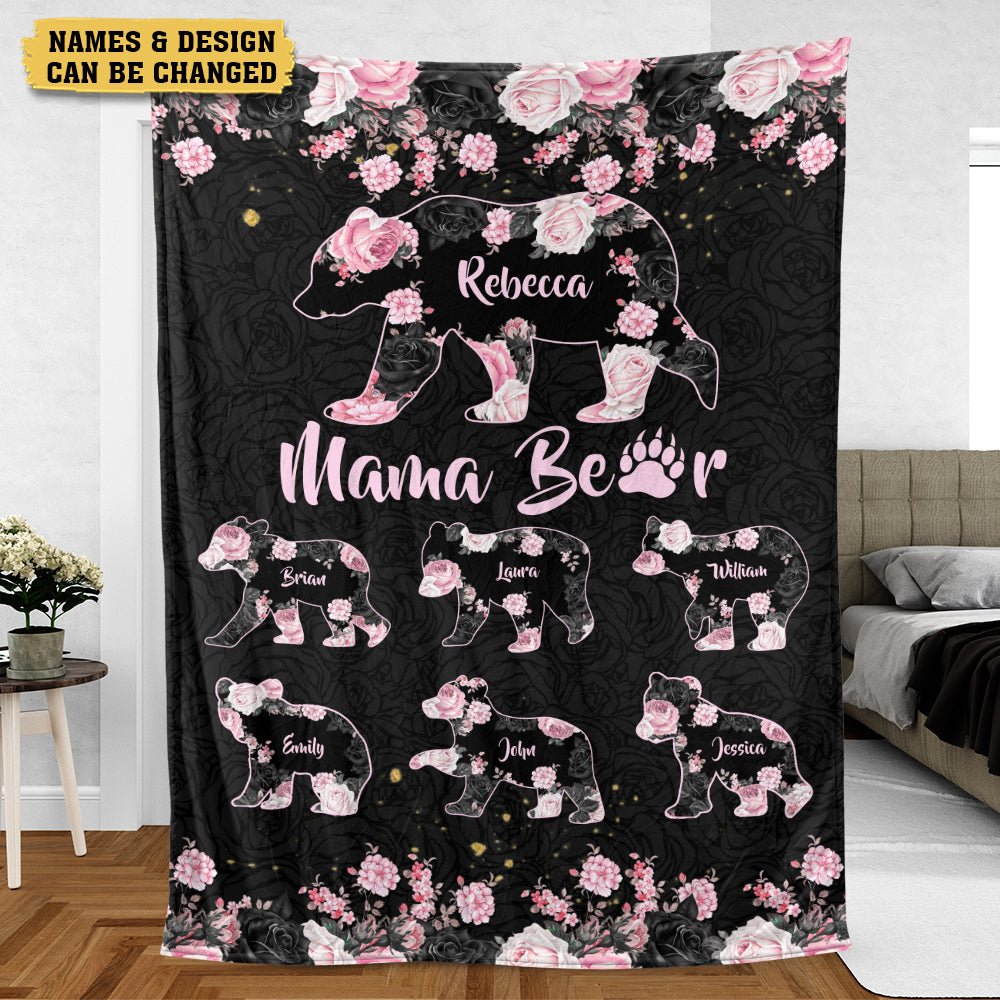 Mama Bear Rose Pattern - Personalized Blanket - Best Gift For Mother - Giftago